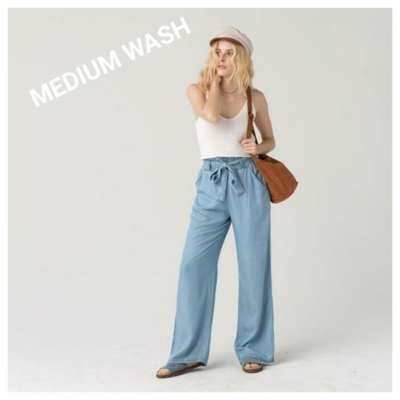 High Rise Belted Paperbag Wide Leg Trousers Pants - Picture 2 of 8